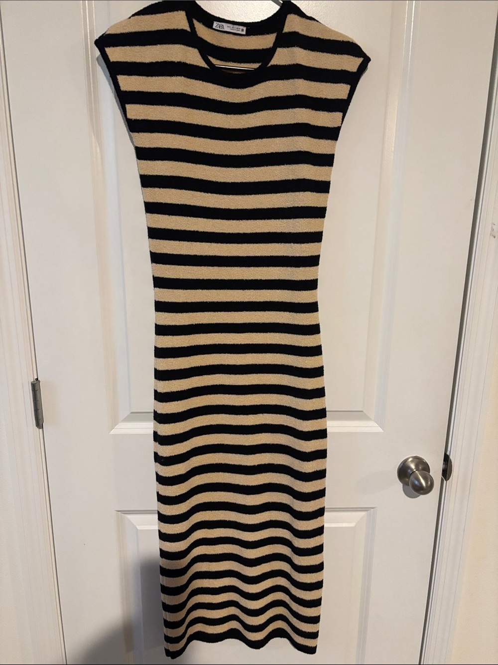 Zara Beige and Black Striped Maxi Dress